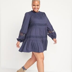 Old Navy Long-Sleeve Pintucked Clip-Dot Mini Swing Dress Lace Blue Size 3x